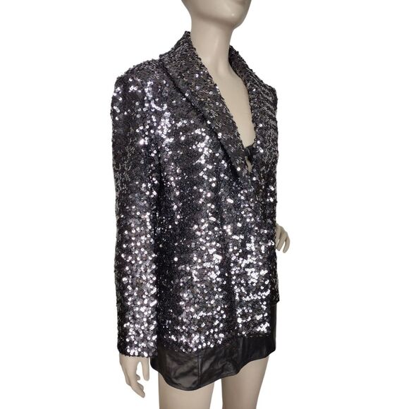 Vintage 70s Black Open-Front Sparkly Sequined Blazer Cocktail Jacket M/L Disco - Picture 1 of 10